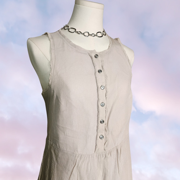 Burberry London Off White Taupe Gauze Light Midi Tank Button Up  Summer Dress XS - Picture 2 of 9